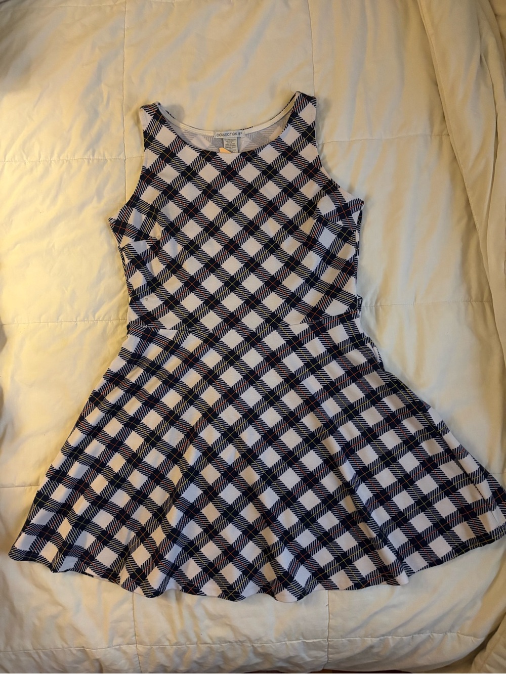 Connection 18 Navy and White Plaid Sleeveless Skater Dress
